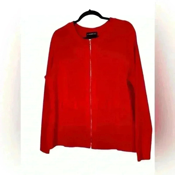 Lane Bryant Red Zip Up Long Sleeved Sweater Size 18/20 Career Valentine’s Day - Picture 1 of 12